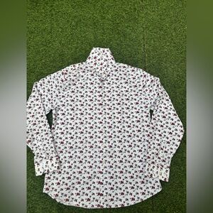 Express White Button-Down Shirt with Red Floral Print